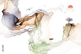 抽象大气水墨画抽象意境水墨群山