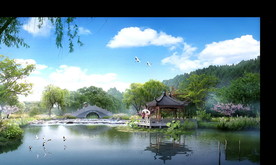 古建凉亭公园景观设计效果图