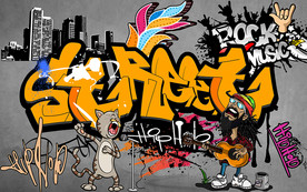 个性英文欧美涂鸦工装背景墙