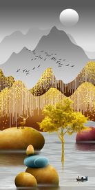 转运石玄关 金色山水