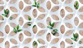 椭圆木纹绿叶背景图案