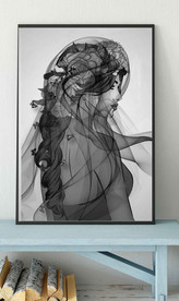 现代北欧抽象黑白美女玄关装饰画
