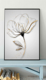 现代北欧金色黑白花卉玄关装饰画