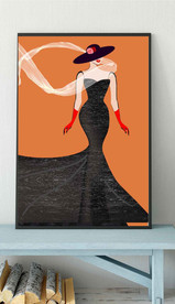 现代爱马仕晚礼服美女玄关装饰画