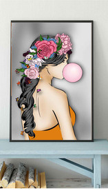 现代轻奢爱马仕鲜花美女装饰画