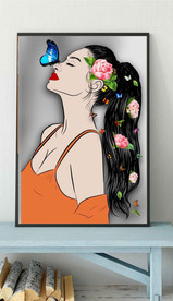 现代轻奢玫瑰蝴蝶美女少女装饰画