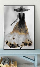 北欧金色水墨长裙美女玄关装饰画