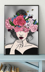 现代轻奢红玫瑰美女少女装饰画