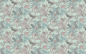 手绘热带雨林猕猴花鸟