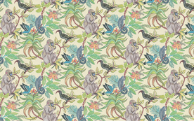 手绘热带雨林猕猴花鸟背景