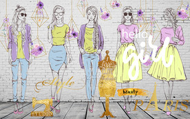 砖墙美女服装店工装背景墙