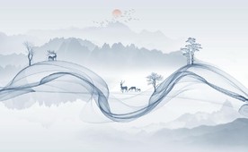 新中式抽象水墨山水风景背景墙