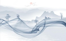 新中式抽象水墨山水风景背景墙