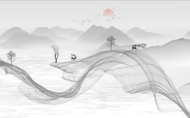 新中式抽象水墨山水风景背景墙