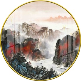 新中式意境山水圆形装饰画图片