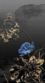 北欧风金色浮雕蓝莲花玄关装饰画