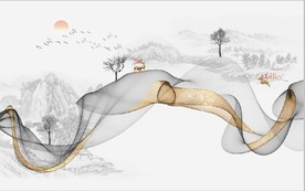 新中式抽象金色水墨山水背景墙