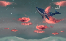 卡通天空鲸鱼背景墙