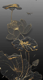 北欧风金色浮雕荷花玄关装饰画