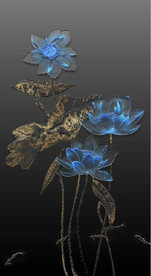 北欧风金色浮雕蓝莲花玄关装饰画