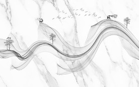 新中式抽象水墨麋鹿山水背景墙