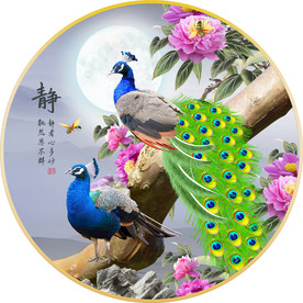 月下孔雀圆形装饰画