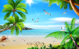 蓝天白云海鸥吊顶天顶壁画