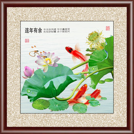 高清荷花鲤鱼装饰画