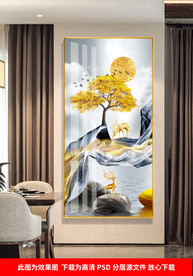 新中式抽象山水玄关晶瓷画