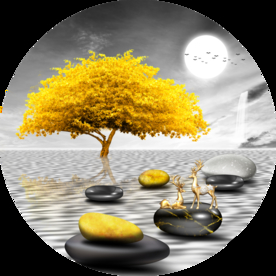 圆形装饰画发财树