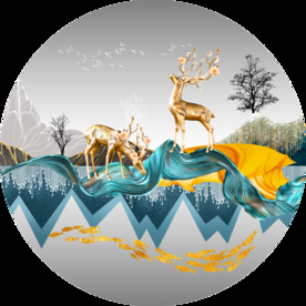 圆形装饰画麋鹿山水