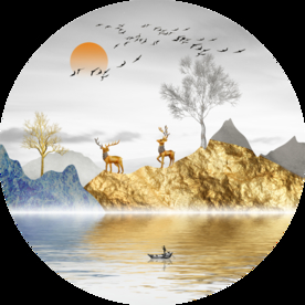 圆形装饰画金色山水