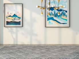 现代极简客餐厅背景墙3D空景