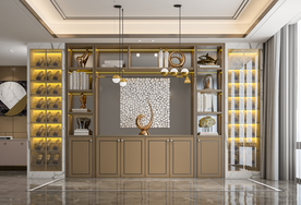 现代轻奢客餐厅背景墙场景空景