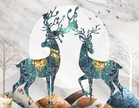 珐琅彩麋鹿装饰画