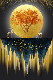 麋鹿晶瓷画 发财树