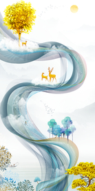 绸带麋鹿晶瓷画