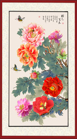 手绘高清牡丹玄关装饰画