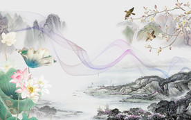 国画简约山水画 TIF分层