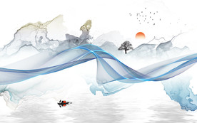 抽象简约山水画 TIF分层