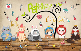 个性砖墙宠物店猫咪工装背景墙