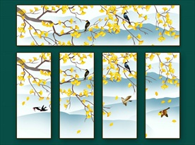 中国风山水花鸟挂画