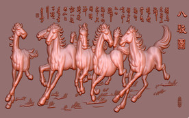 铜色浮雕奔马背景墙壁画