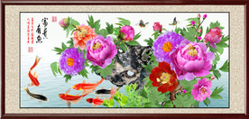 高清牡丹鲤鱼装饰画