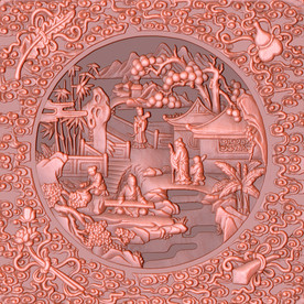 立体浮雕古代山水风景背景墙