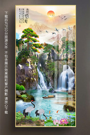 玄关迎客松瀑布山水装饰画