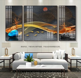 轻奢风树叶客厅装饰画沙发背景画