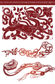 龙纹样如意纹样铜钱纹样剪纸图案