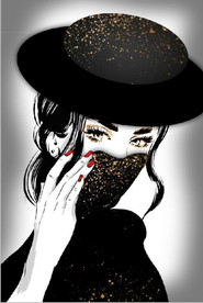 现代北欧金色蒙面美女玄关装饰画