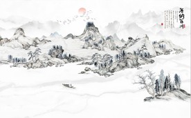 新中式水墨古代山水国画背景墙